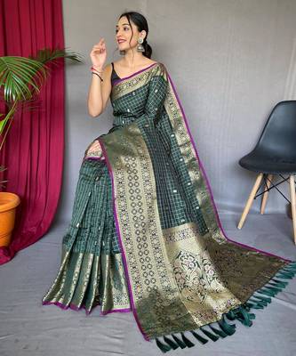 Green art silk  woven saree 2