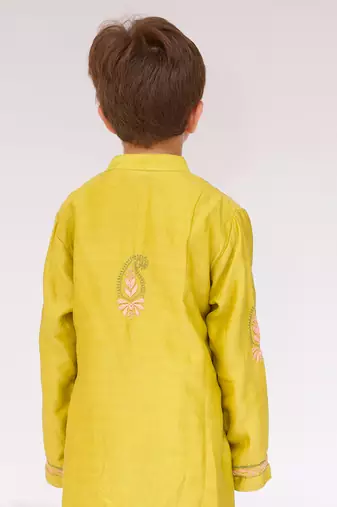 Green embroidered pure chanderi kurta set