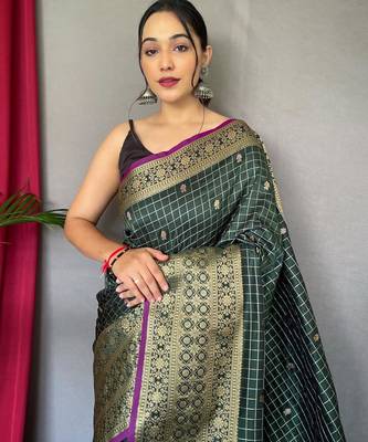 Green art silk  woven saree 3