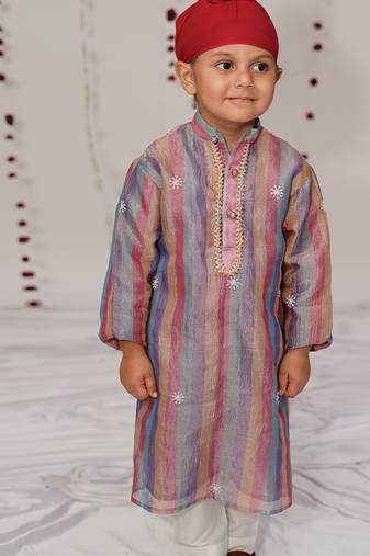 Multicolor embroidered tissue kurta set