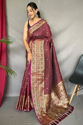 Maroon art silk  woven saree