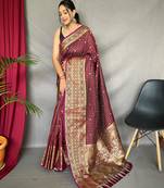 Maroon art silk  woven saree