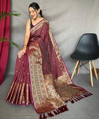 Maroon art silk  woven saree 2