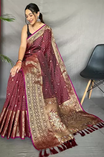 Maroon art silk  woven saree