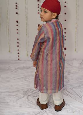 Multicolor embroidered tissue kurta set 3