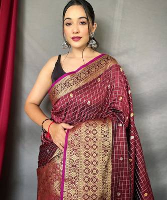 Maroon art silk  woven saree 3
