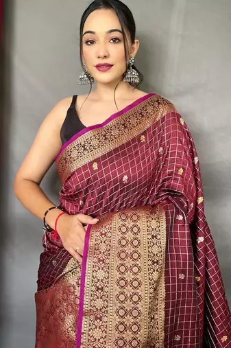 Maroon art silk  woven saree