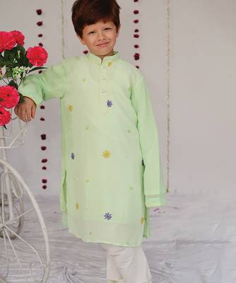 Mint Green embroidered tissue kurta set 1