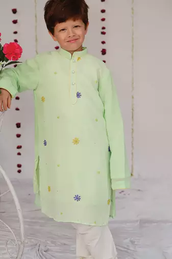 Mint Green embroidered tissue kurta set