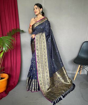 Navy blue art silk  woven saree 1