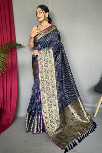 Navy blue art silk  woven saree
