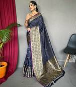 Navy blue art silk  woven saree