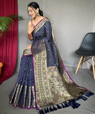 Navy blue art silk  woven saree 2