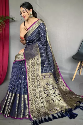 Navy blue art silk  woven saree
