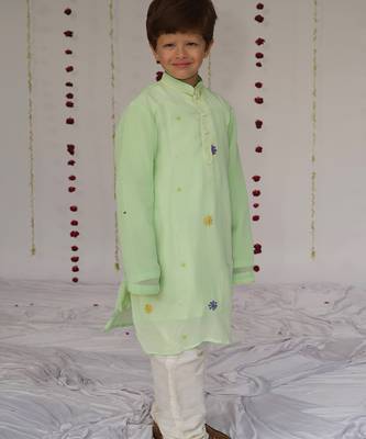 Mint Green embroidered tissue kurta set 2