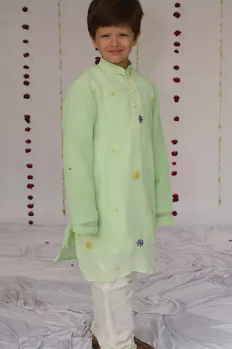 Mint Green embroidered tissue kurta set