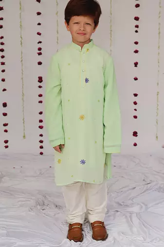 Mint Green embroidered tissue kurta set