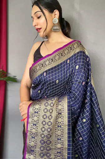 Navy blue art silk  woven saree