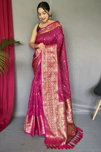 Pink art silk  woven saree