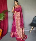 Pink art silk  woven saree