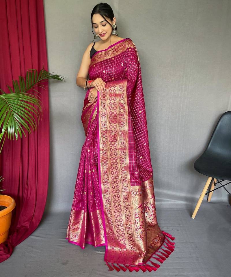 Pink art silk  woven saree