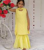 Yellow embroidered georgette sharara set