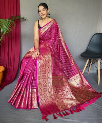 Pink art silk  woven saree 2