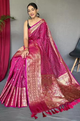 Pink art silk  woven saree