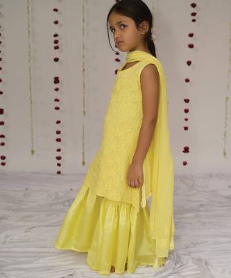 Yellow embroidered georgette sharara set 2