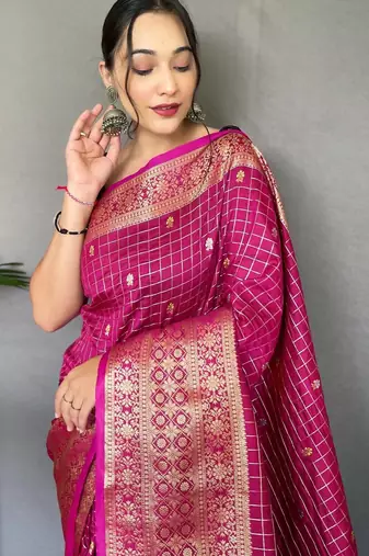 Pink art silk  woven saree