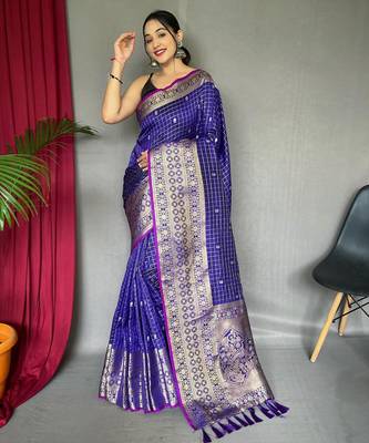 Purple art silk  woven saree 1