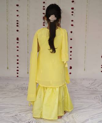 Yellow embroidered georgette sharara set 4