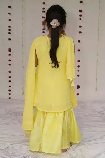 Yellow embroidered georgette sharara set
