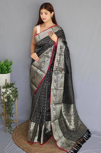 Black art silk  woven saree