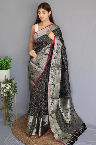 Black art silk  woven saree
