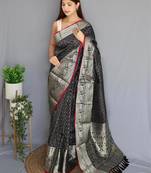 Black art silk  woven saree