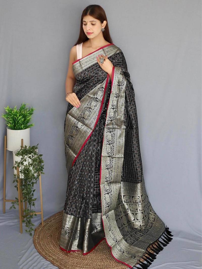 Black art silk  woven saree