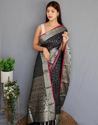 Black art silk  woven saree 2