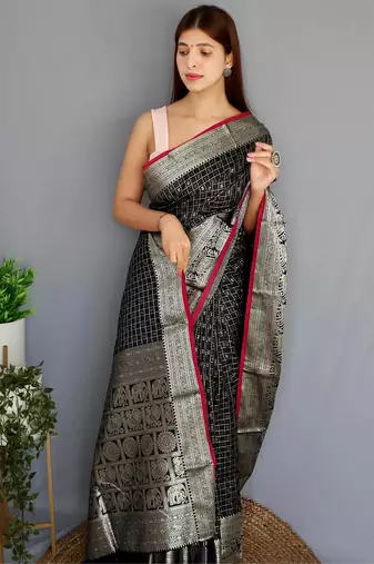 Black art silk  woven saree