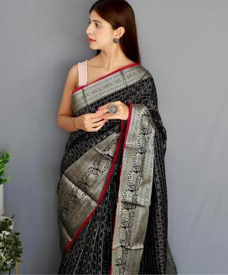 Black art silk  woven saree 3