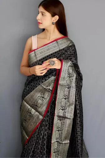 Black art silk  woven saree