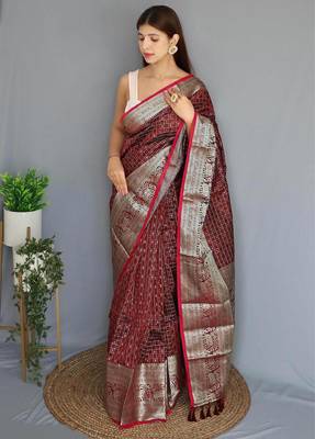 Maroon art silk  woven saree 1
