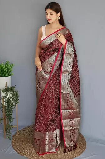 Maroon art silk  woven saree