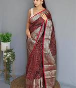 Maroon art silk  woven saree