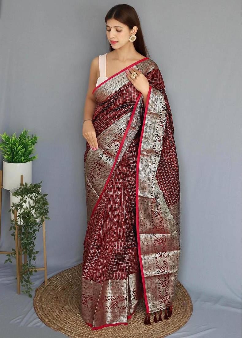 Maroon art silk  woven saree