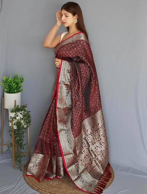 Maroon art silk  woven saree 2