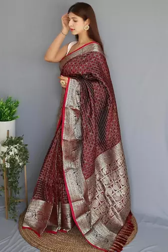 Maroon art silk  woven saree