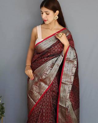 Maroon art silk  woven saree 3