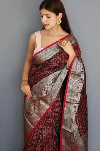 Maroon art silk  woven saree