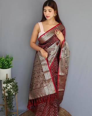 Maroon art silk  woven saree 4